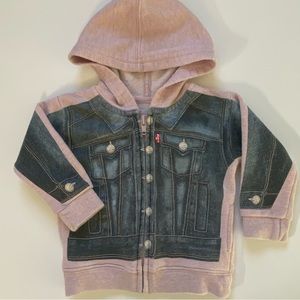 Levi’s Hoodie Size 9 Months Sweatshirt Faux Jeans Jacket for a Baby Girl Pink
